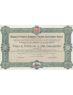 CONS. FERROVIA ECONOMICA TORTONA-CASTELNUOVO SCRIVIA 1 OBBLIGAZIONE 1913