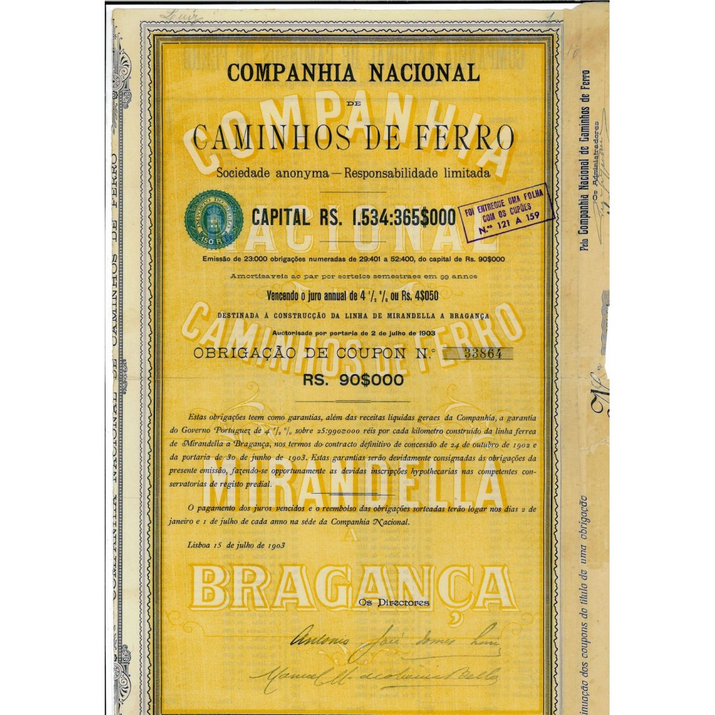1903 - CAMINHO DE FERRO COMPANHIA NACIONAL DE