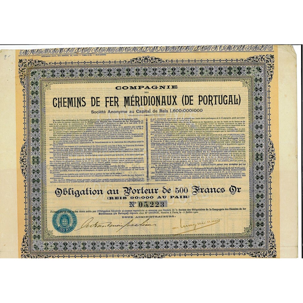 1902 - CHEMINS DE FER MERIDIONAUX (DE PORTUGAL)...