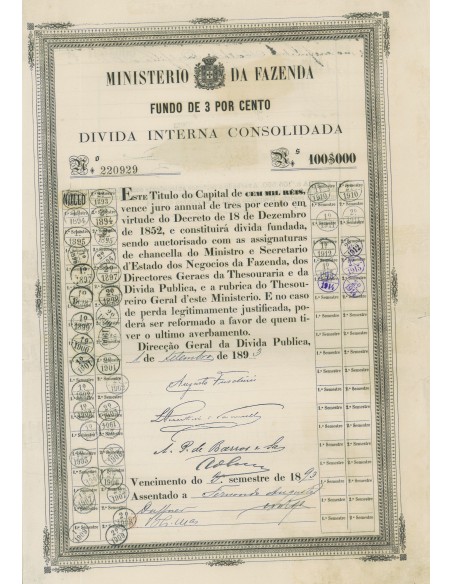 1893 - MINISTERIO DA FAZENDA - FUNDO DE 3 POR CENTO