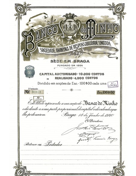 1920 - BANCO DO MINHO - SEDE EM BRAGA - 1 AZIONE