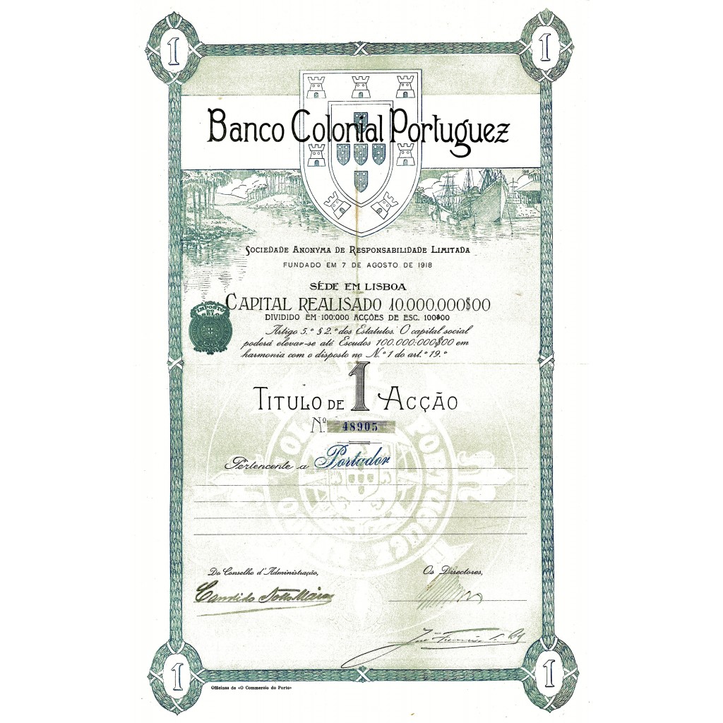 1918 - BANCO COLONIAL PORTUGUEZ (CAP. SOC....