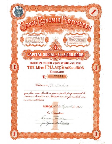 1919 - BANCO ECONOMIA PORTUGUESA (1 AZIONE)