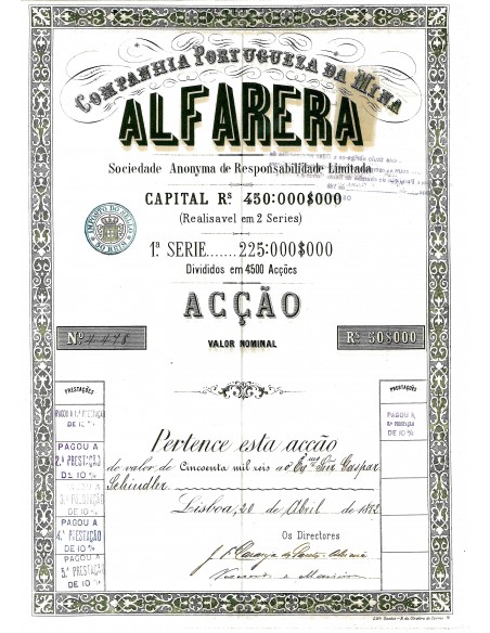 1882 - ALFARERA - COMPANHIA PORTUGUEZA DA MINA