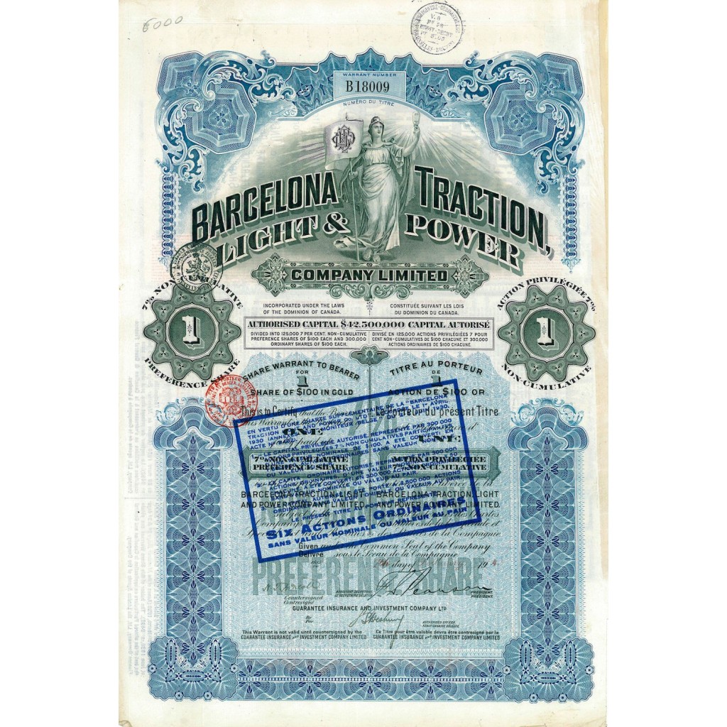 1930 - BARCELONA TRACTION, LIGHT AND POWER...