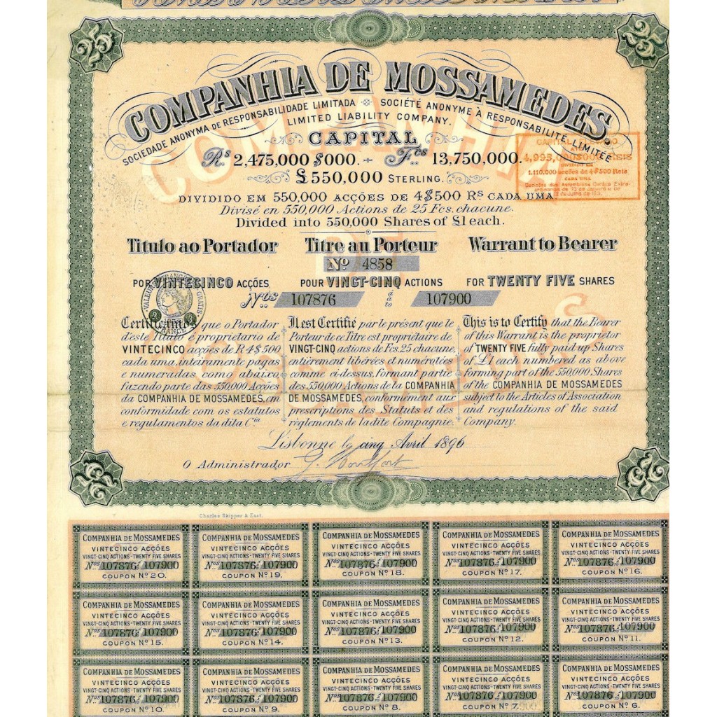 1896 - MOSSAMEDES COMPANHIA DE (25 AZIONI) -...