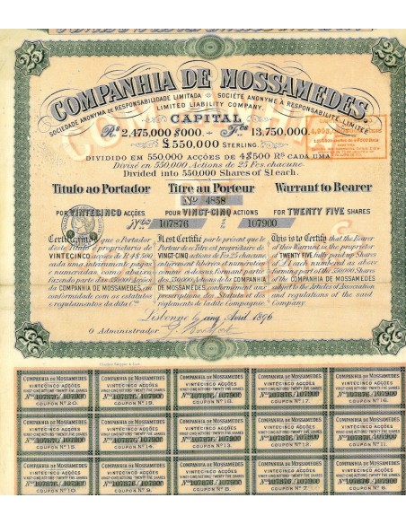 1896 - MOSSAMEDES COMPANHIA DE (25 AZIONI) - LISBONA