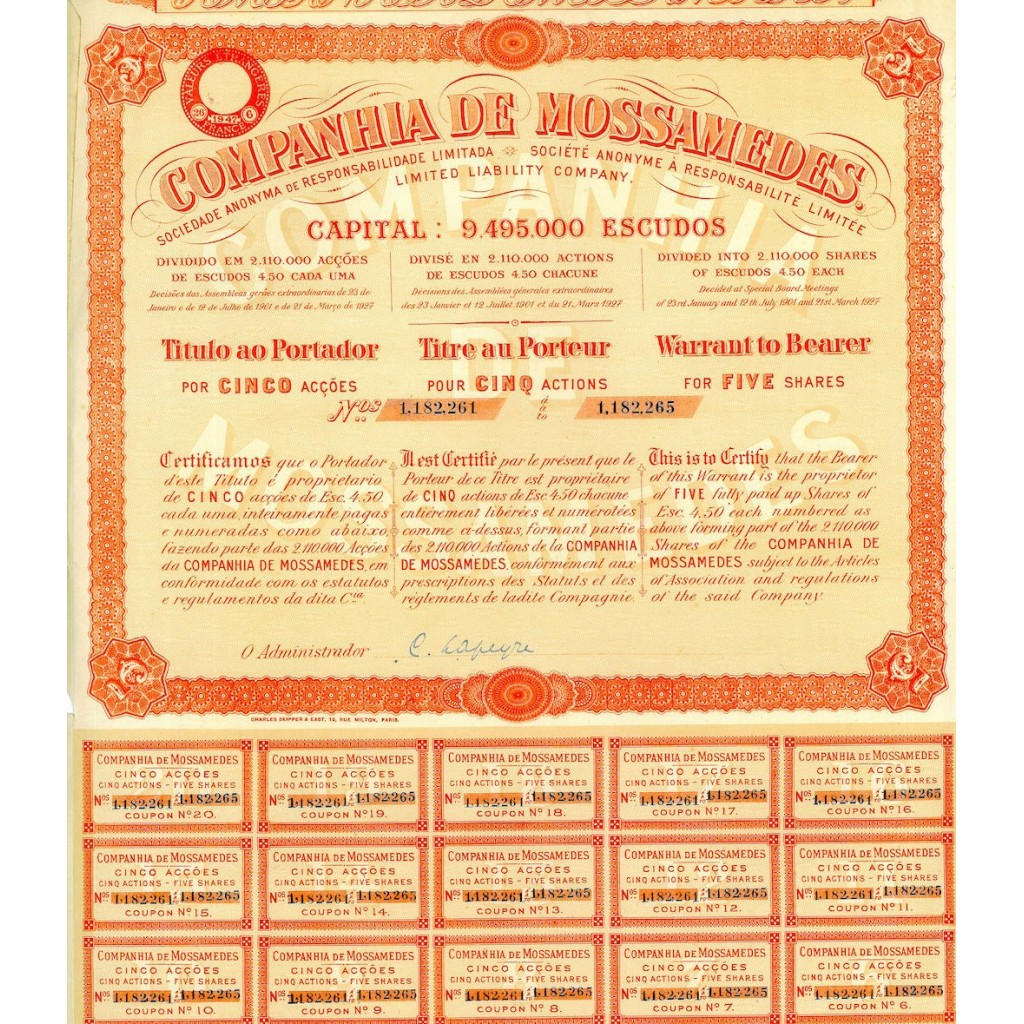1927 - MOSSAMEDES COMPANHIA DE (5 AZIONI)