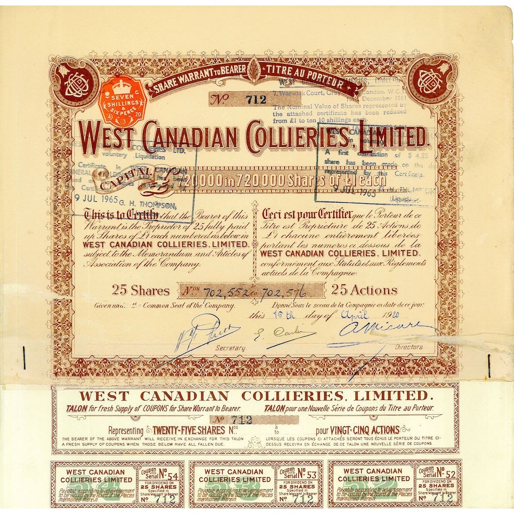 1920 - WEST CANADIAN COLLIERIES LIMITED