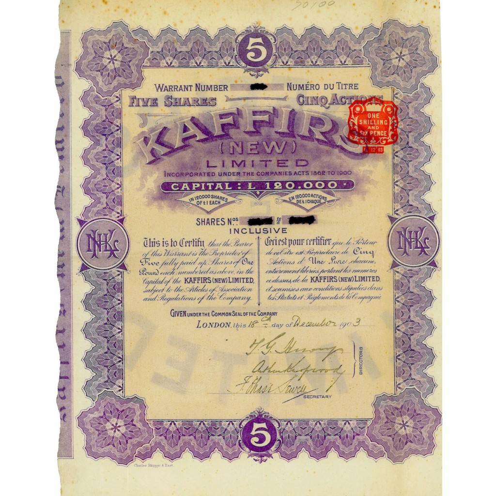 1903 - KAFFIRS (NEW) LIMITED (5 AZIONI) - LONDRA