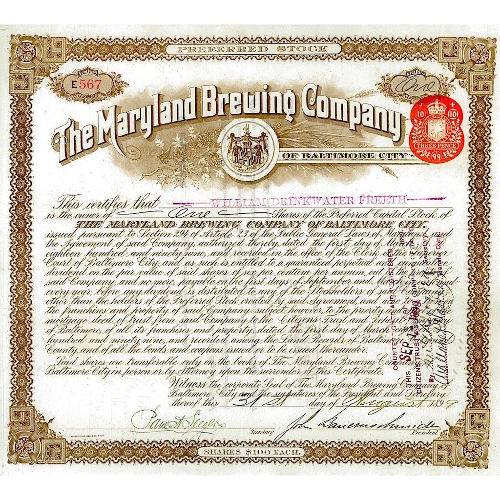 1899 - THE MARYLAND BREWING COMPANY OF...