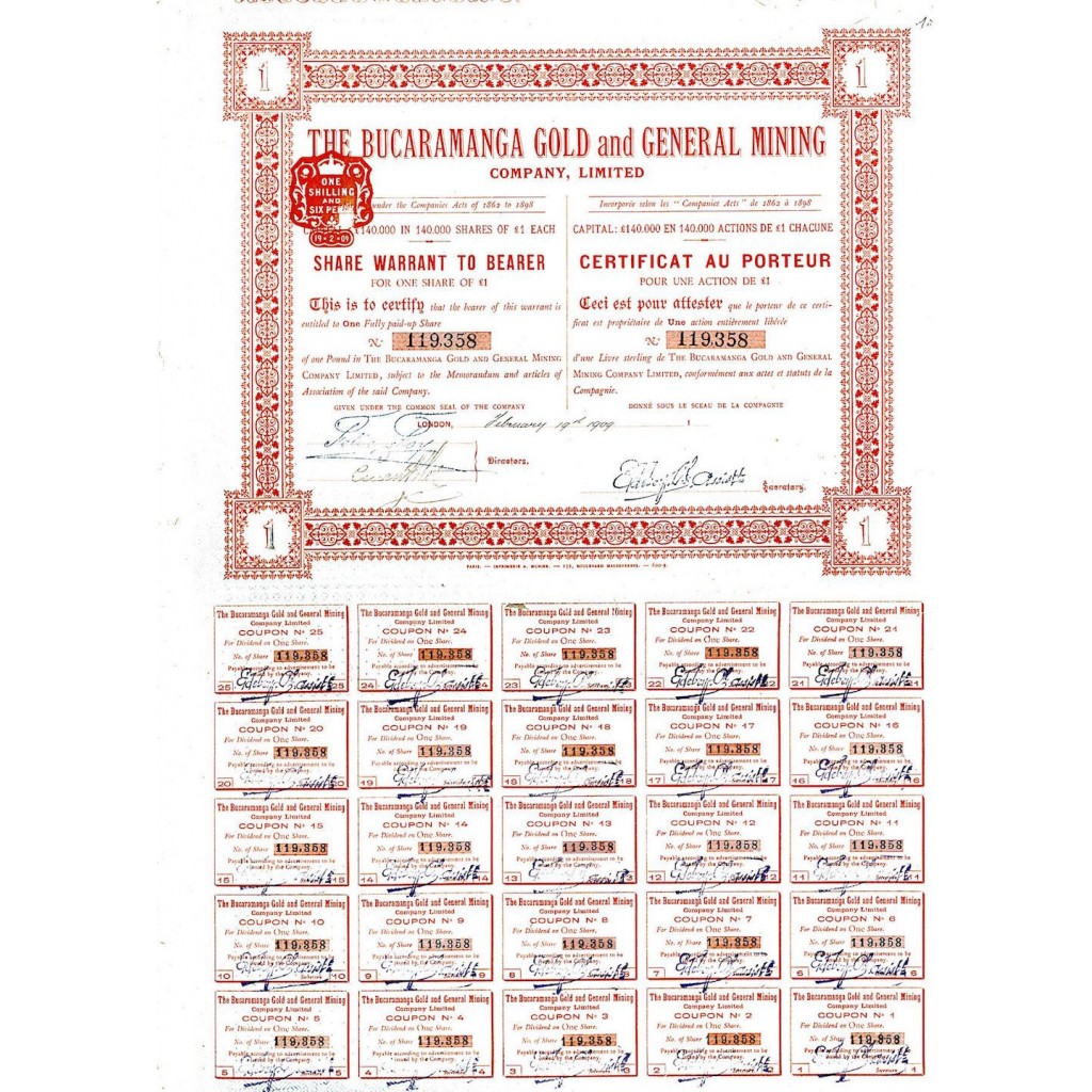 1909 - THE BUCARAMANGA GOLD AND GENERAL MINING...