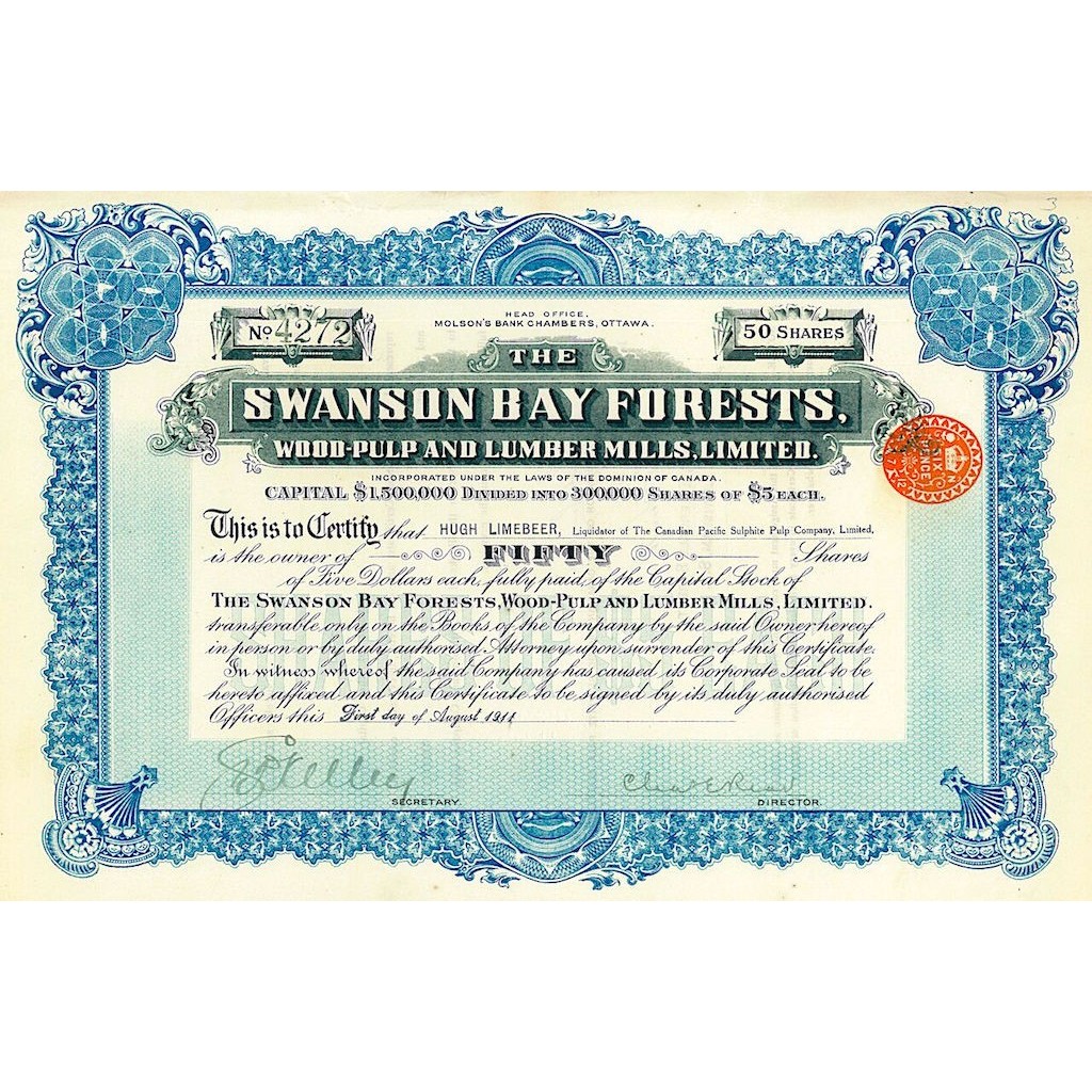 1911 - THE SWANSON BAY FORESTS, WOOD-PULP AND...