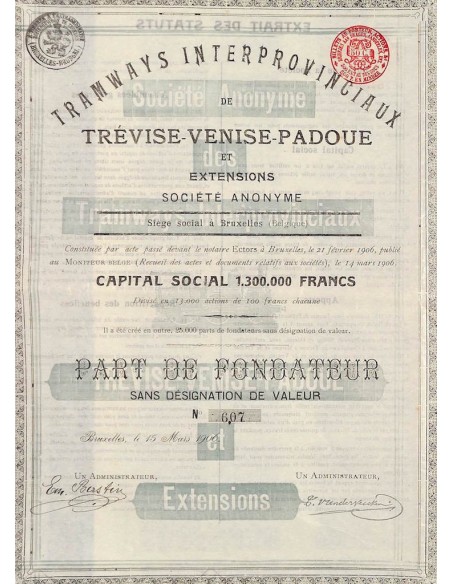 TRAMWAYS INTERPROVINCIAUX DE TREVISE VENISE PADOUE 1 AZIONE BRUXELLES 196