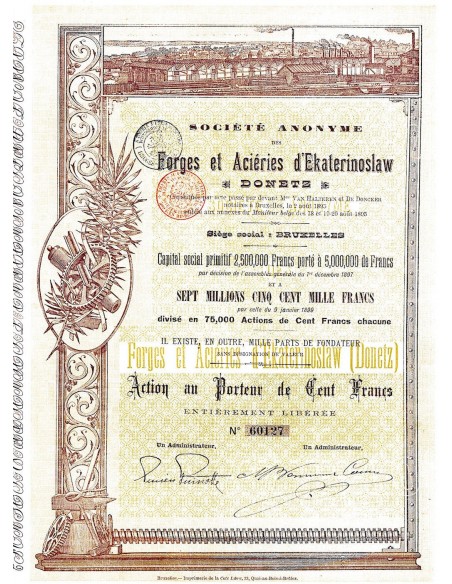 1895 - FORGES ET ACIERIES D'EKATERINOSLAW - DONETZ (CAP. SOC. 7.500.000 FR.)