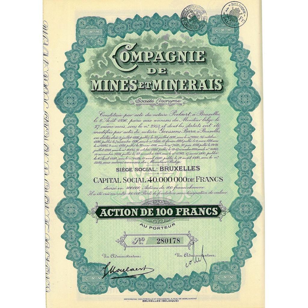 1930 - MINES ET MINERAIS COMPAGNIE DE