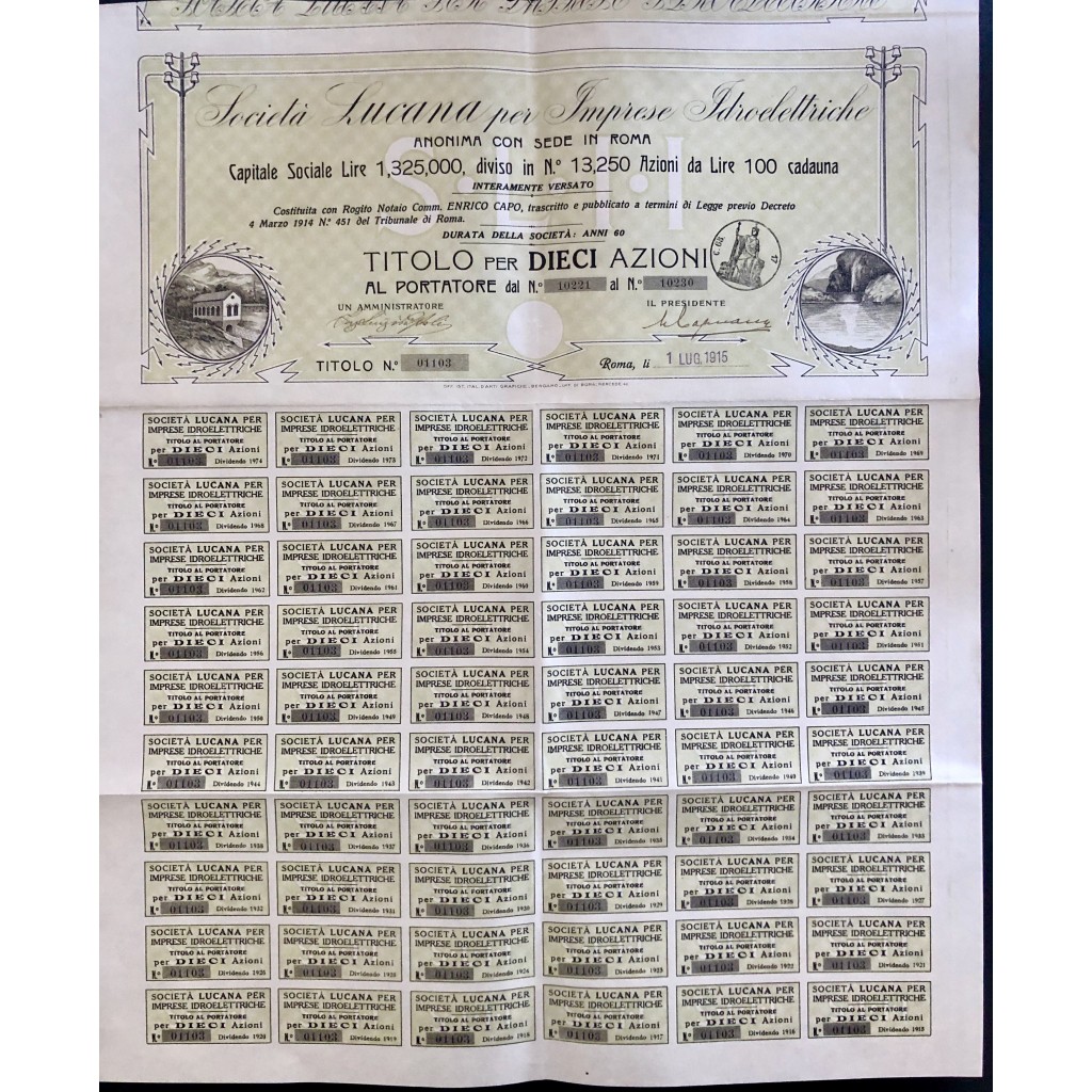 1915 - SOC. LUCANA PER IMPRESE IDROELETTRICHE...