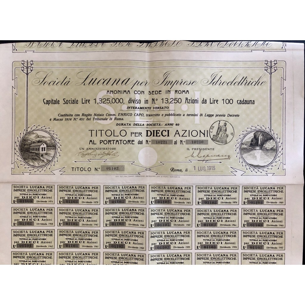 1915 - SOC. LUCANA PER IMPRESE IDROELETTRICHE...