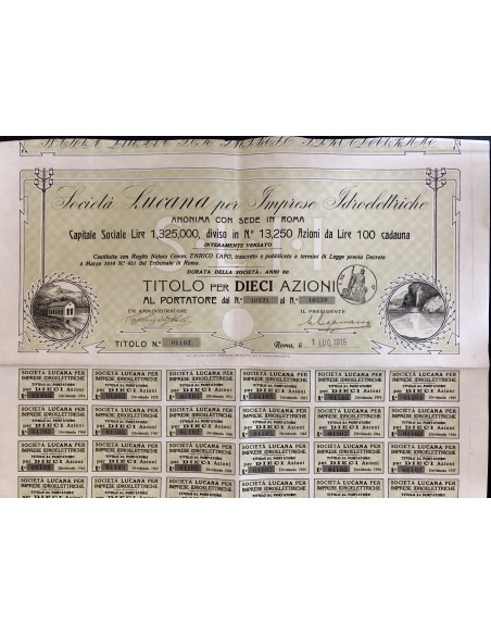 SOC. LUCANA PER IMPRESE IDROELETTRICHE 10 AZIONI ROMA 1915