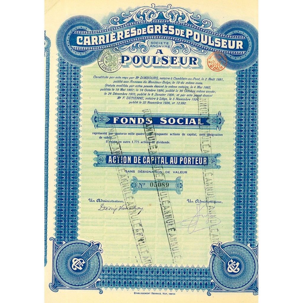 1924 - CARRIERES DE GRES DE POULSEUR