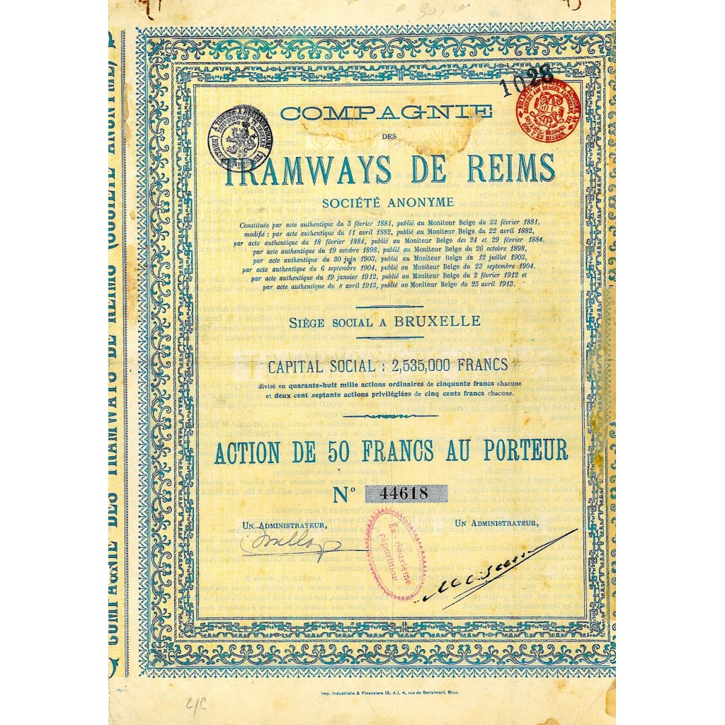 1913 - TRAMWAYS DE REIMS COMPAGNIE DES
