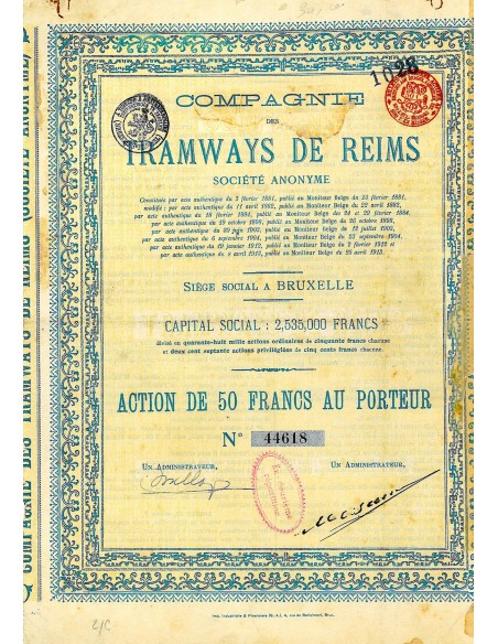 1913 - TRAMWAYS DE REIMS COMPAGNIE DES
