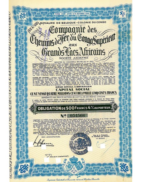 1944 - CHEMINS DE FER DU CONGO SUPERIEUR AUX GRANDS LACS AFRICAINS