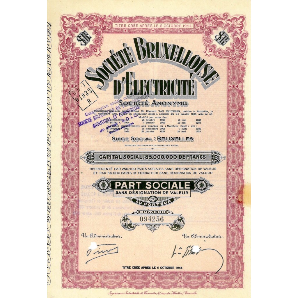 1944 - BRUXELLOISE D'ELECTRICITÉ SOC.