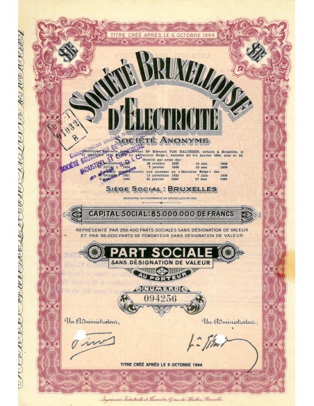 1944 - BRUXELLOISE D'ELECTRICITÉ SOC.