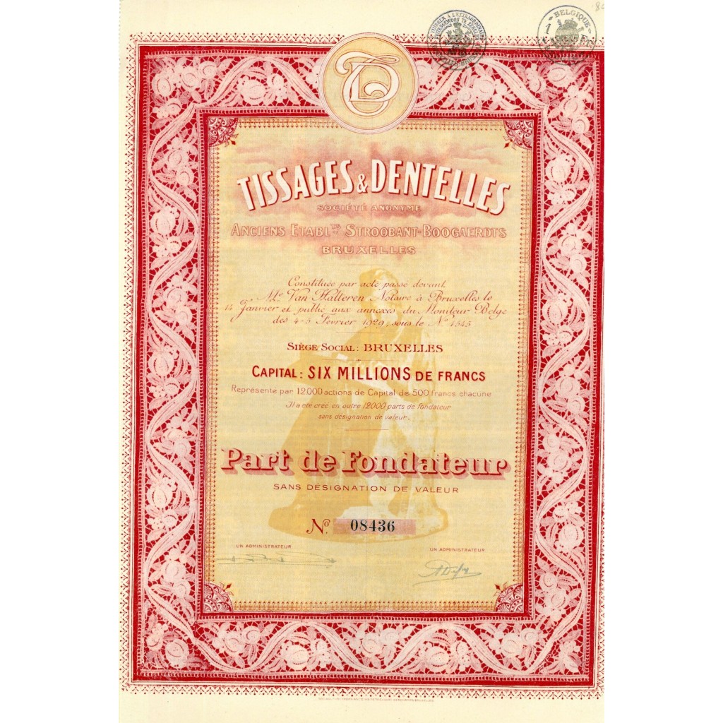 1929 - TISSAGES ET DENTELLES SOC. ANON.
