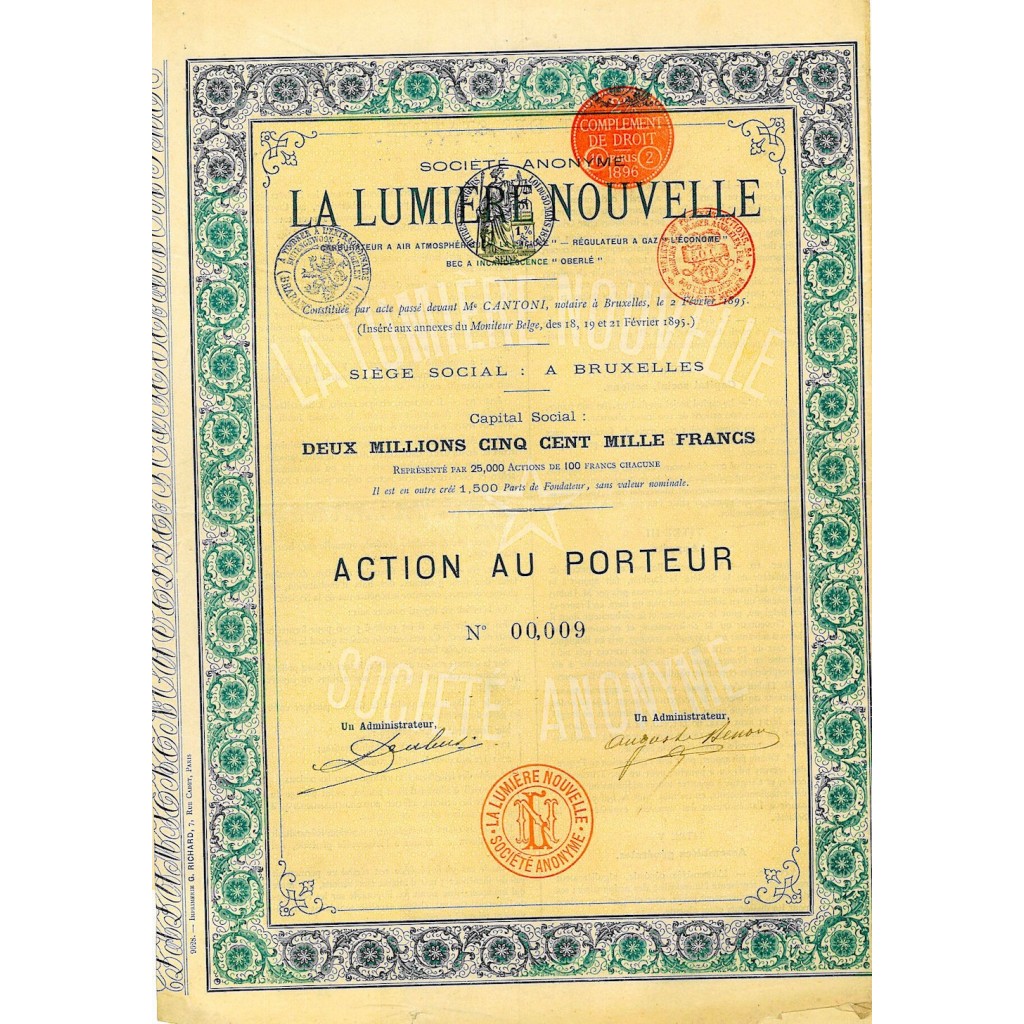 1895 - LA LUMIERE NOUVELLE SOC. ANON.