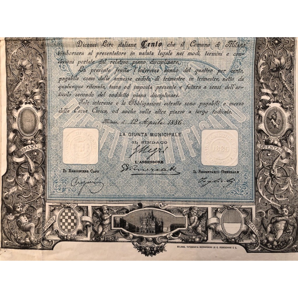 1886 - CITTA' DI MILANO PRESTITO UNIFICATO 4 %...