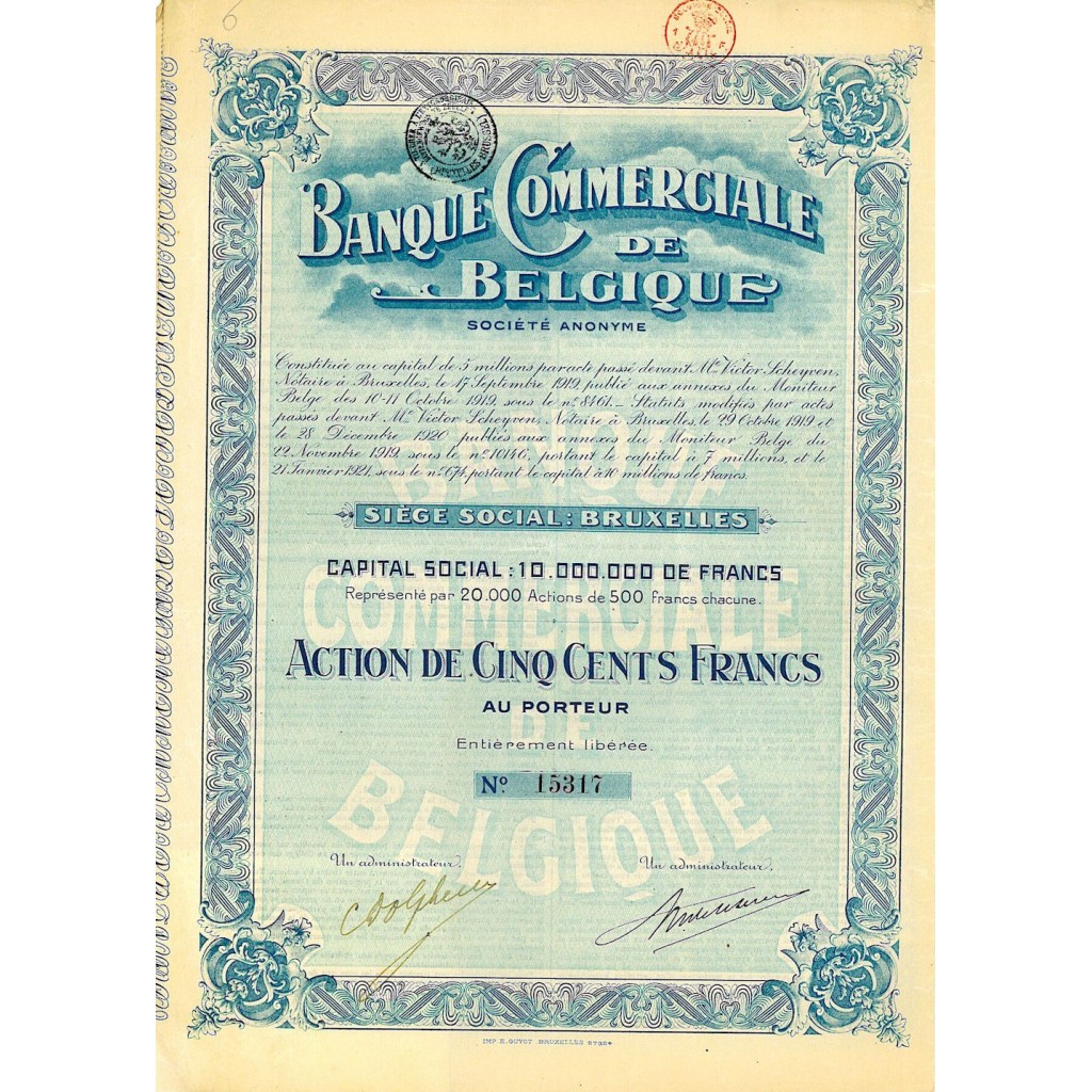 1921 - BANQUE COMMERCIALE DE BELGIQUE (CAP....