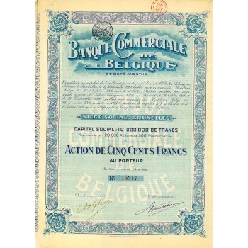 1921 - BANQUE COMMERCIALE DE BELGIQUE (CAP. SOC. 10.000.000 DE FR.)