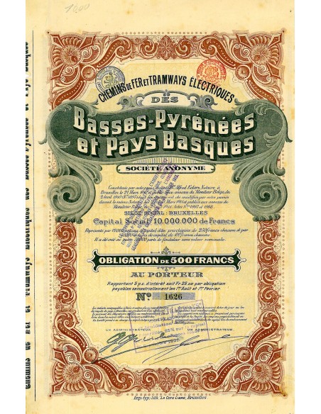 1913 - CHEMINS DE FER ET TRAMWAYS ELECTR. DES BASSES-PYRÉNÉES ET PAYS BASQUES