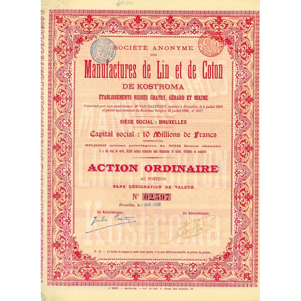 1899 - MANUFACTURES DE LIN ET DE COTON DE...