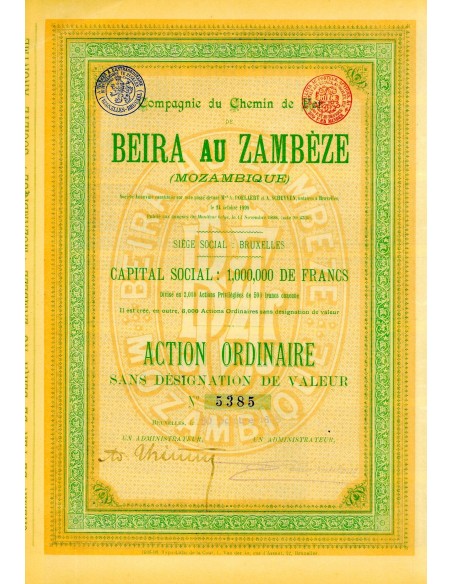 1898 - CHEMIN DE FER DE BEIRA AU ZAMBEZE (MOZAMBIQUE) COMP. DU