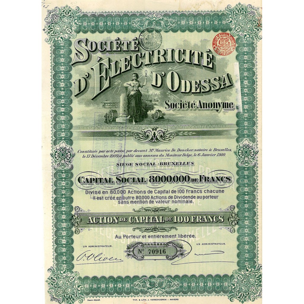1910 - ÉLECTRICITÉ D'ODESSA  SOC. D' (AZIONE DI...