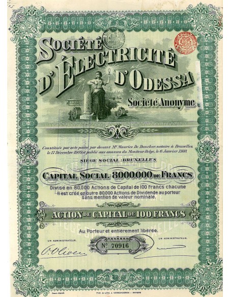 1910 - ÉLECTRICITÉ D'ODESSA  SOC. D' (AZIONE DI CAPITALE)