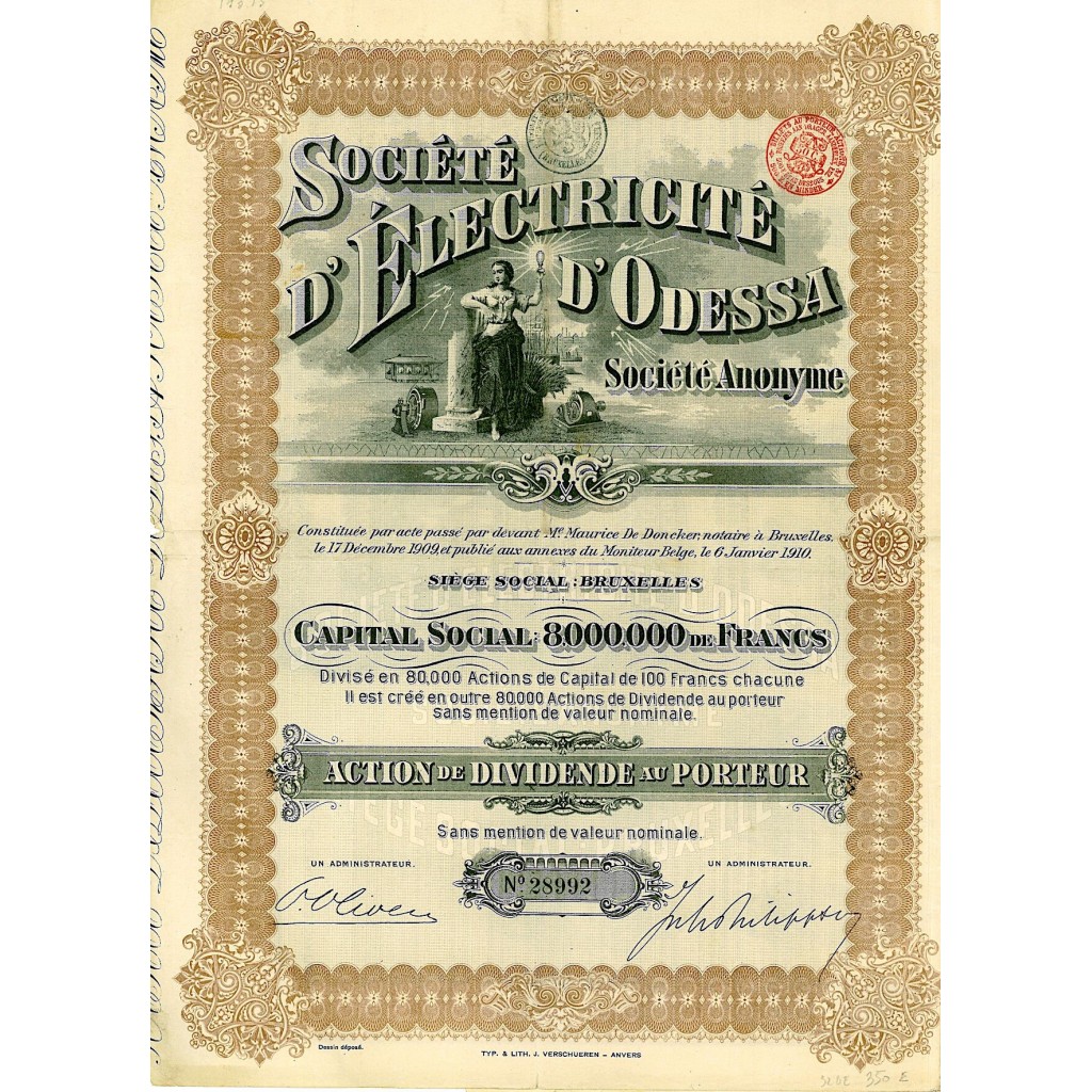 1910 - ÉLECTRICITÉ D'ODESSA  SOC. D' (AZIONE DI...