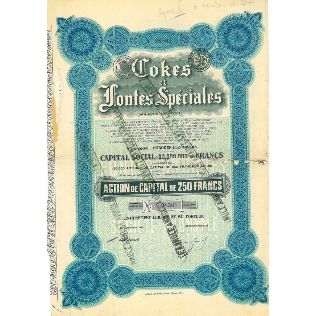 1928 - COKES ET FONTES SPECIALES SOC. ANON.