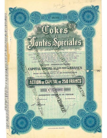 1928 - COKES ET FONTES SPECIALES SOC. ANON.
