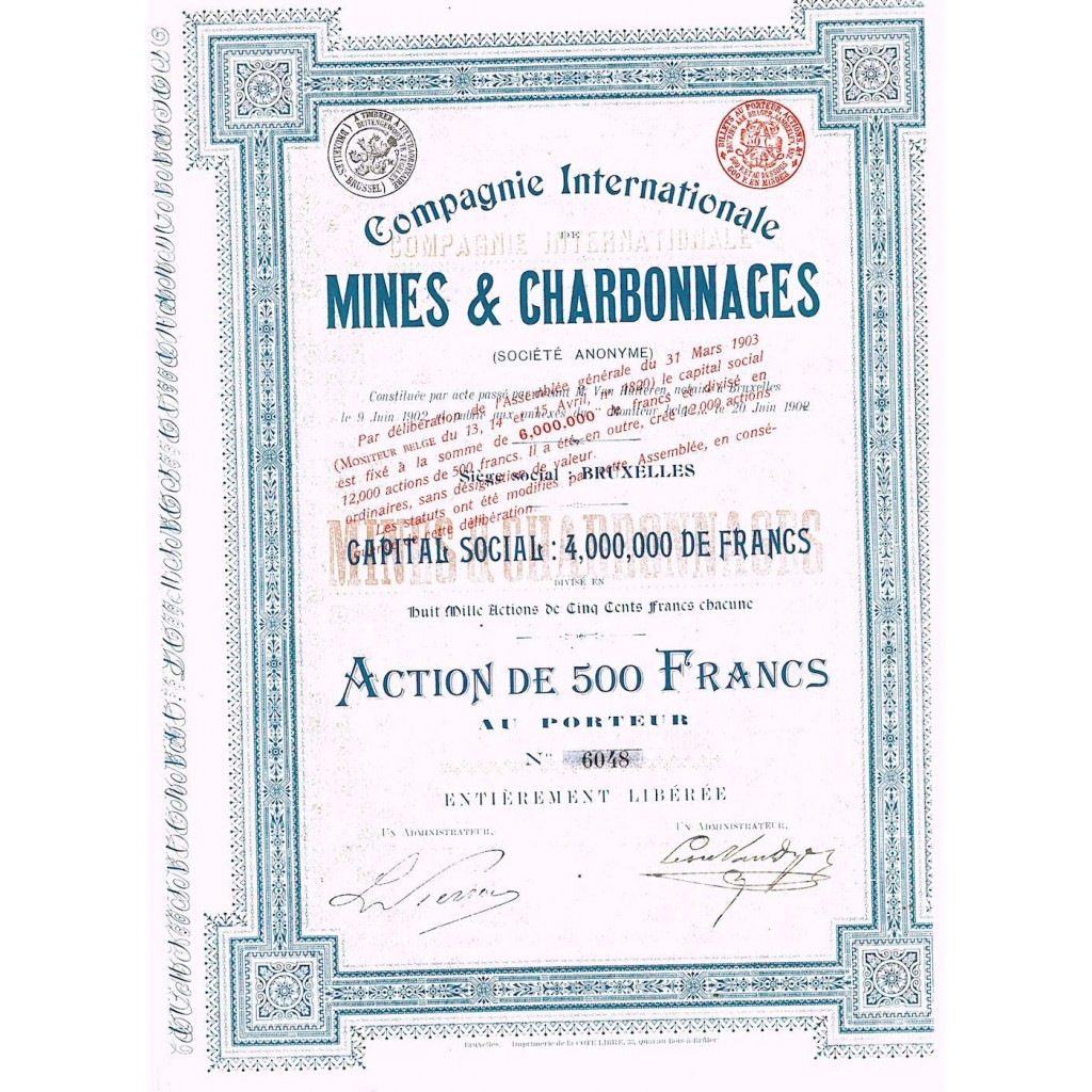 1902 - MINES ET CHARBONNAGES COMP. INTERNATIONALE DE