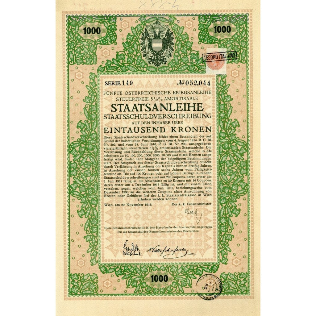 1916 - STAATSANLEIHE STAATSSCHULDVER. AUF DEN...