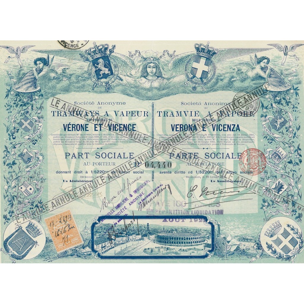 SOC. ANON. TRANWAYS A VAPEUR DES PROVINCIES DE VERONE ET VICENCE- 1 AZIONE 1905