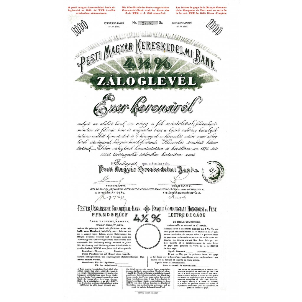 1911 - PESTI MAGYAR KERESKEDELMI BANK