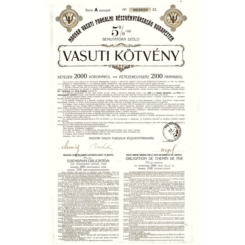 1913 - VASUTI KOTVENY