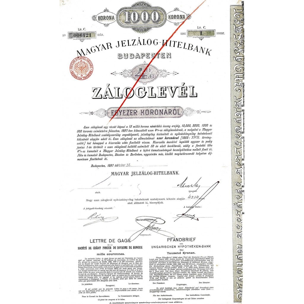 1897 - MAGYAR JELZALOG-HITELBANK BUDAPESTEN