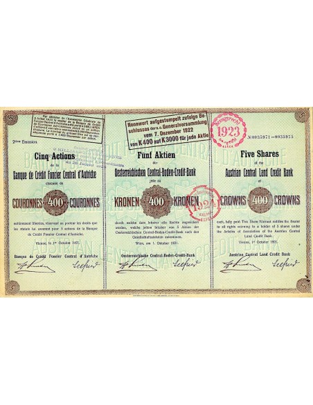 1921 - OSTERREICHISCHEN CENTRAL-BODEN-CREDIT-BANK