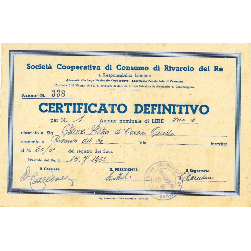 1955 - COOP. DI CONSUMO DI RIVAROLO DEL RE SOC.